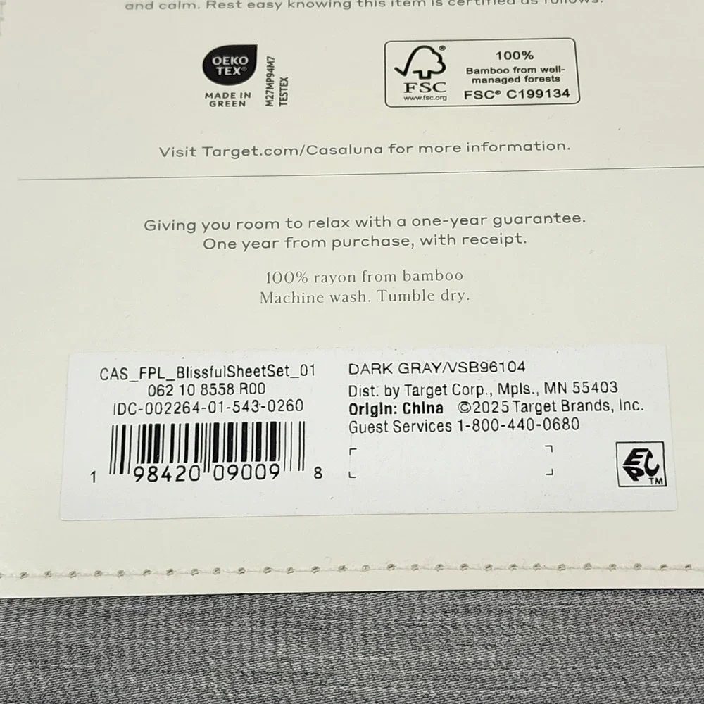 Casaluna‎ Blissful Sheet Set Queen Dark Gray Rayon from Bamboo 400TC 4pc New
